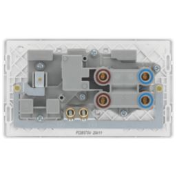 British General Evolve 45A 2-Gang 2-Pole Cooker Switch & 13A DP Switched Socket Brushed Steel with LED with White Inserts