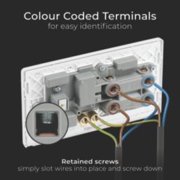 British General Evolve 45A 2-Gang 2-Pole Cooker Switch & 13A DP Switched Socket Brushed Steel with LED with White Inserts