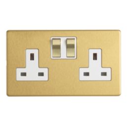 Contactum Lyric 13A 2-Gang DP Switched Socket Outlet Brushed Brass  with White Inserts