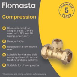 Flomasta  Brass Compression Reducing Tee 22mm x 22mm x 15mm