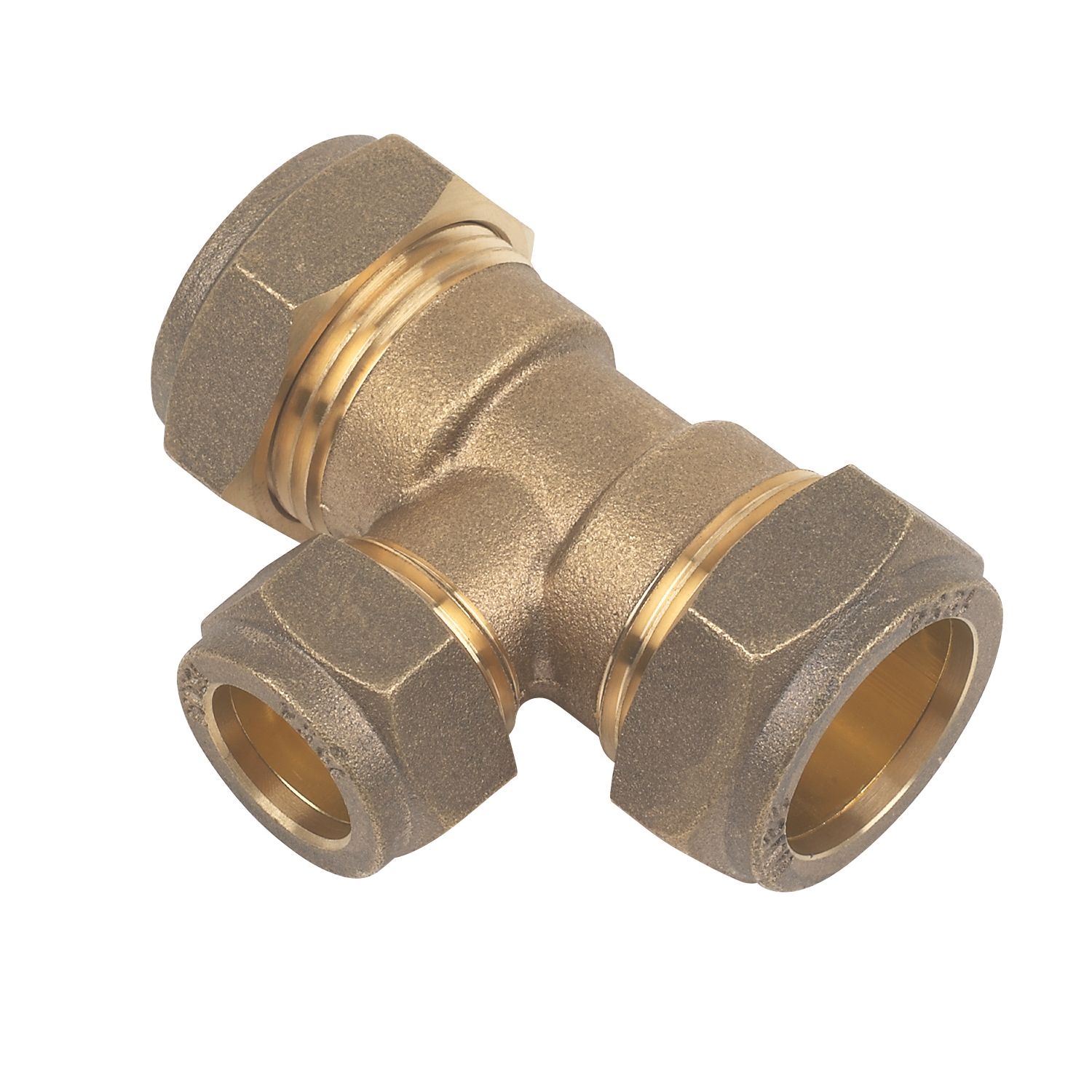 Flomasta Brass Compression Reducing Tee 22mm x 22mm x 15mm (25631)