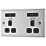 LAP  13A 2-Gang Unswitched Socket + 4.2A 10.5W 4-Outlet Type A USB Charger Brushed Stainless Steel with Black Inserts
