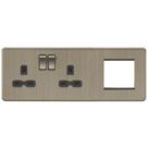 Knightsbridge  13A 2-Gang DP Multimedia Plate Antique Brass with Black Inserts