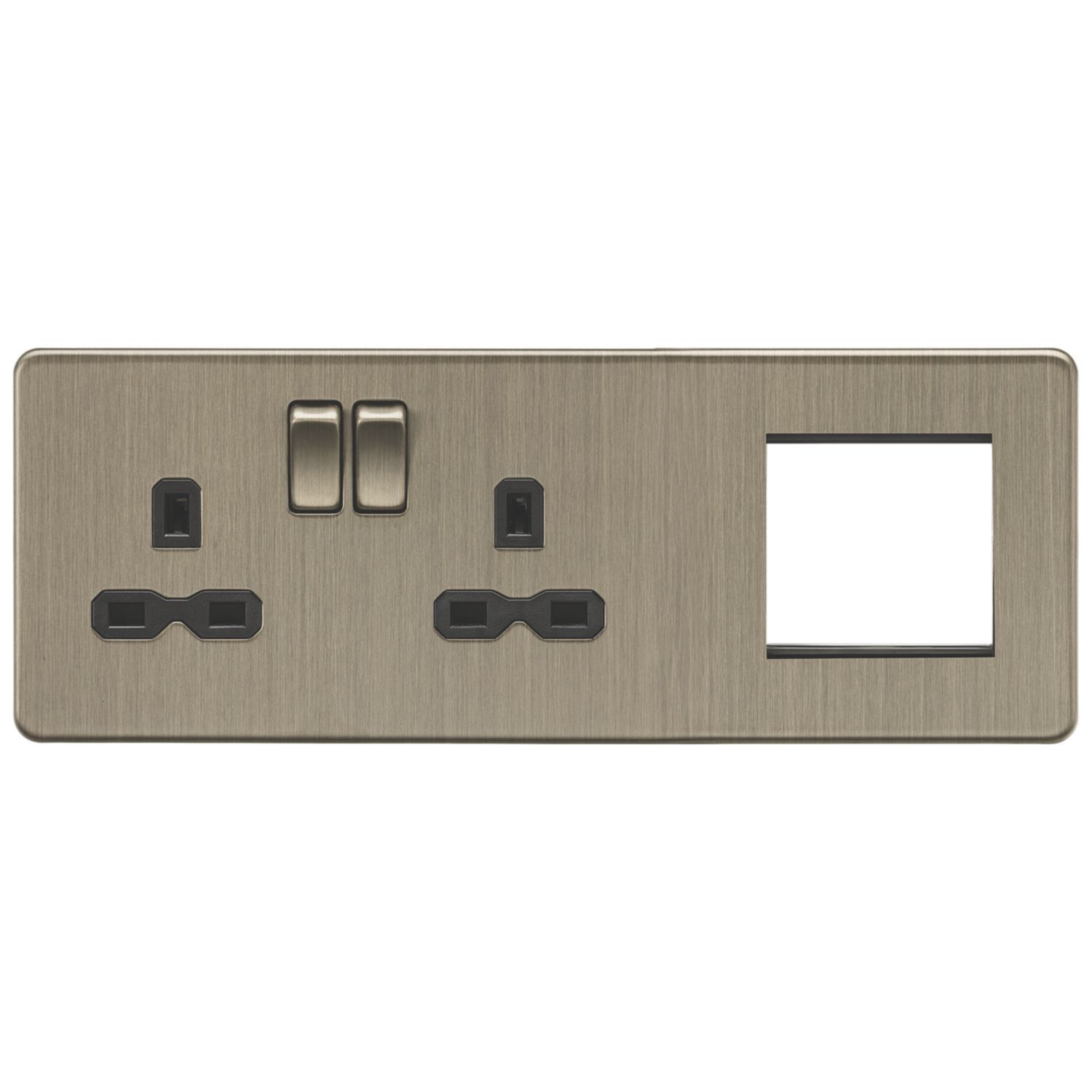 Knightsbridge 13A 2-Gang DP Multimedia Plate Antique Brass with Black Inserts (256AM)
