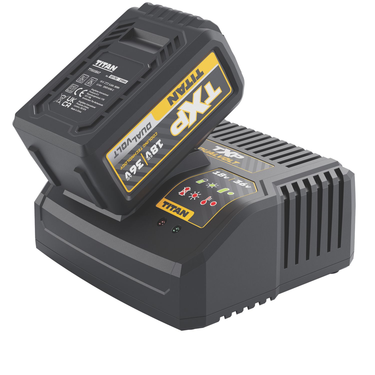 Titan TTT1240BAT/TTB1242CHR 18/36V 4.0/8.0Ah Li-Ion TXP Dual Voltage Battery & Fast Charger Set (256AY)