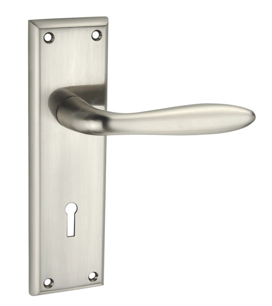 Smith Locke Blyth Fire Rated Lever Lock Door Handle Pair Brushed Nickel Lock Door Handles Screwfix Com