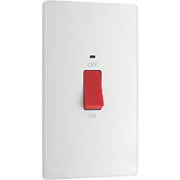 British General Evolve 45A 2-Gang 2-Pole Cooker Switch Pearlescent White with LED with White Inserts