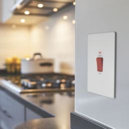 British General Evolve 45A 2-Gang 2-Pole Cooker Switch Pearlescent White with LED with White Inserts