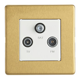 Contactum Lyric 1-Gang Coaxial TV / FM & Satellite Socket Brushed Brass with White Inserts