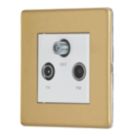Contactum Lyric 1-Gang Coaxial TV / FM & Satellite Socket Brushed Brass with White Inserts