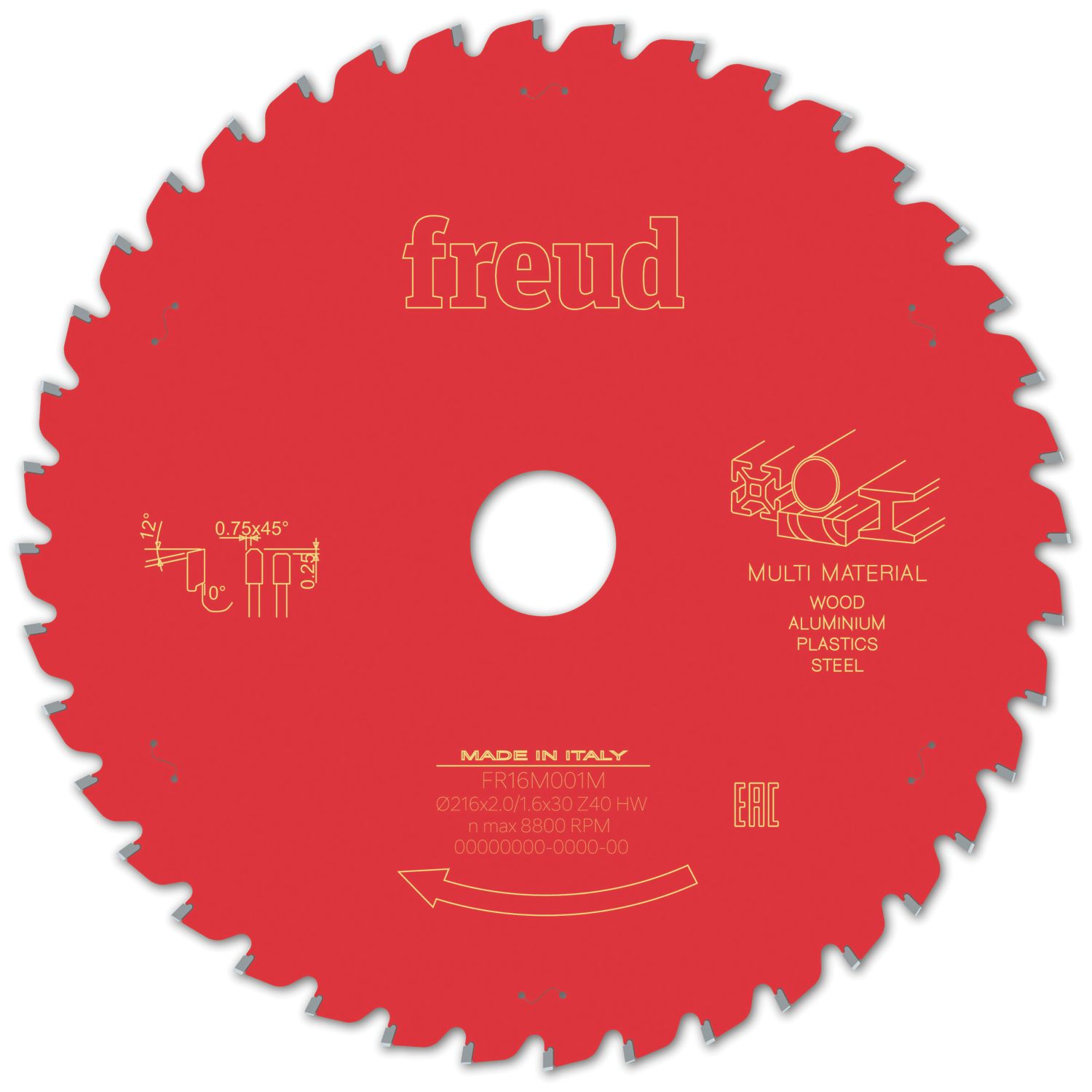 Freud F03FS09887 Multi-Material Circular Saw Blade 216mm x 30mm 40T (256VX)