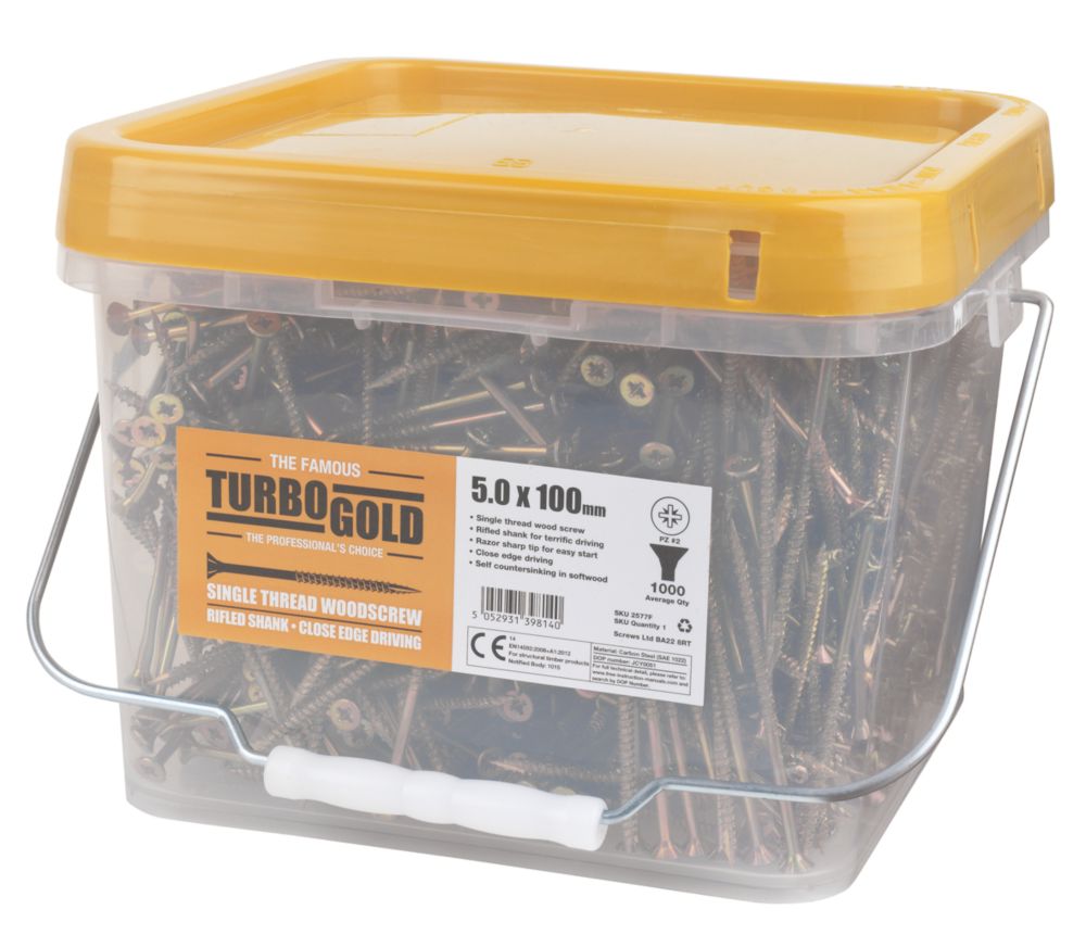 TurboGold PZ DoubleCountersunk Multipurpose Screws 5mm x 100mm 1000