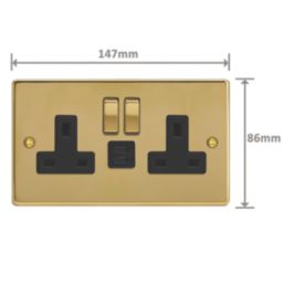 Varilight  13A 2-Gang SP Switched Socket + 3A 45W 2-Outlet Type C USB Charger Polished Brass with Black Inserts