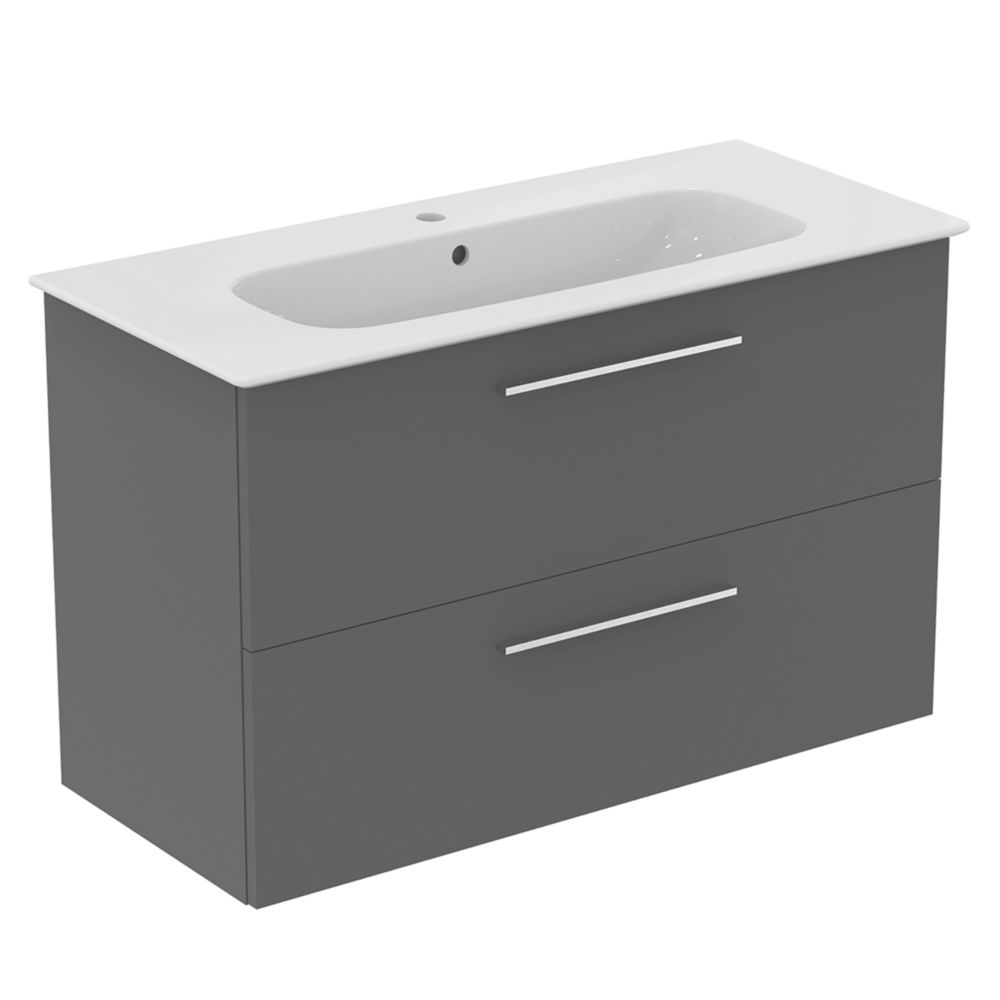 Ideal Standard i.life A Wall-Hung Vanity Unit with Chrome Handles & Basin Matt Grey 1000mm x 440mm x 630mm