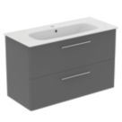 Ideal Standard i.life A Wall-Hung Vanity Unit with Chrome Handles & Basin Matt Quartz Grey 1000mm x 440mm x 630mm