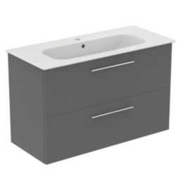 Ideal Standard i.life A Wall-Hung Vanity Unit with Chrome Handles & Basin Matt Quartz Grey 1000mm x 440mm x 630mm