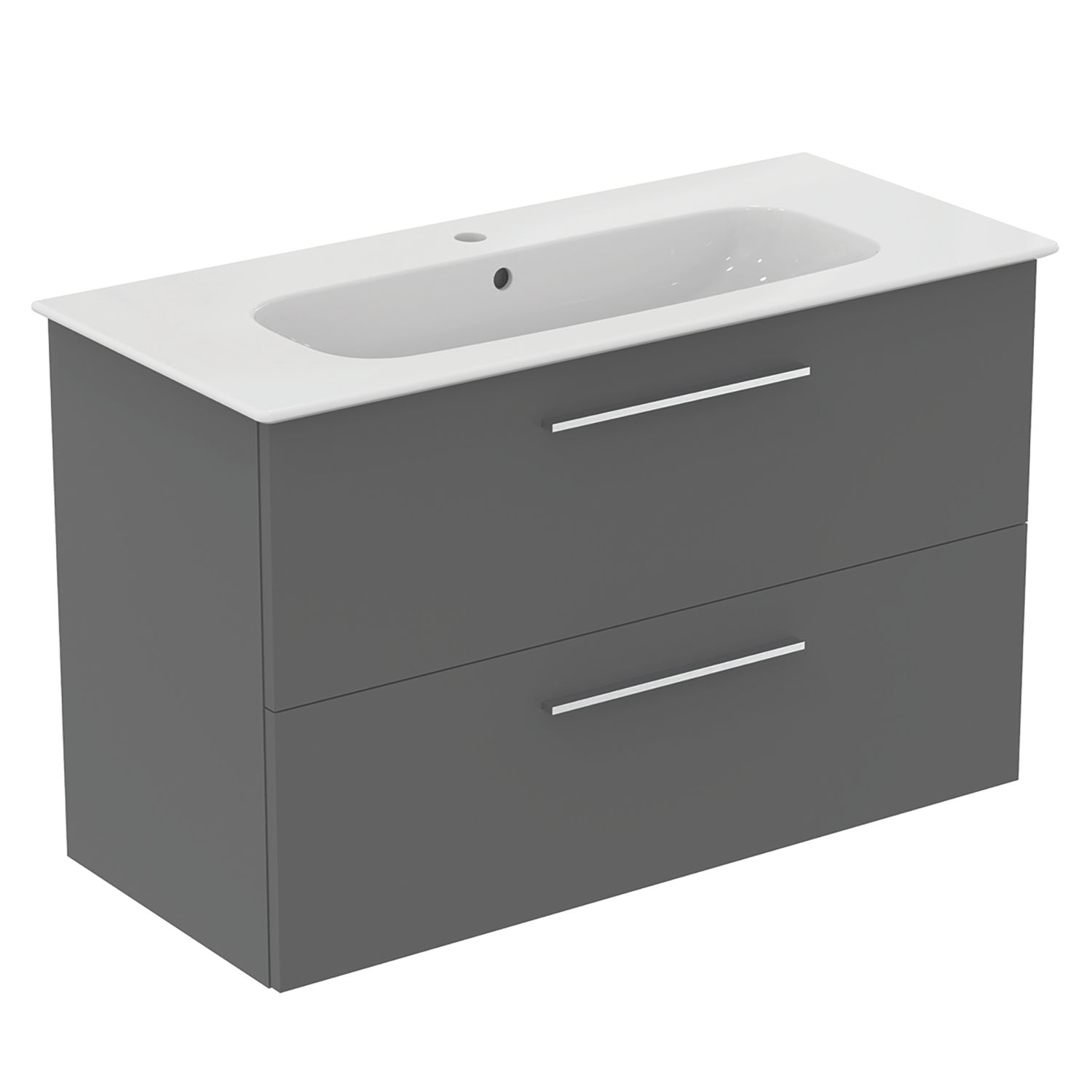 Ideal Standard i.life A Wall-Hung Vanity Unit with Chrome Handles & Basin Matt Quartz Grey 1000mm x 440mm x 630mm (257HM)