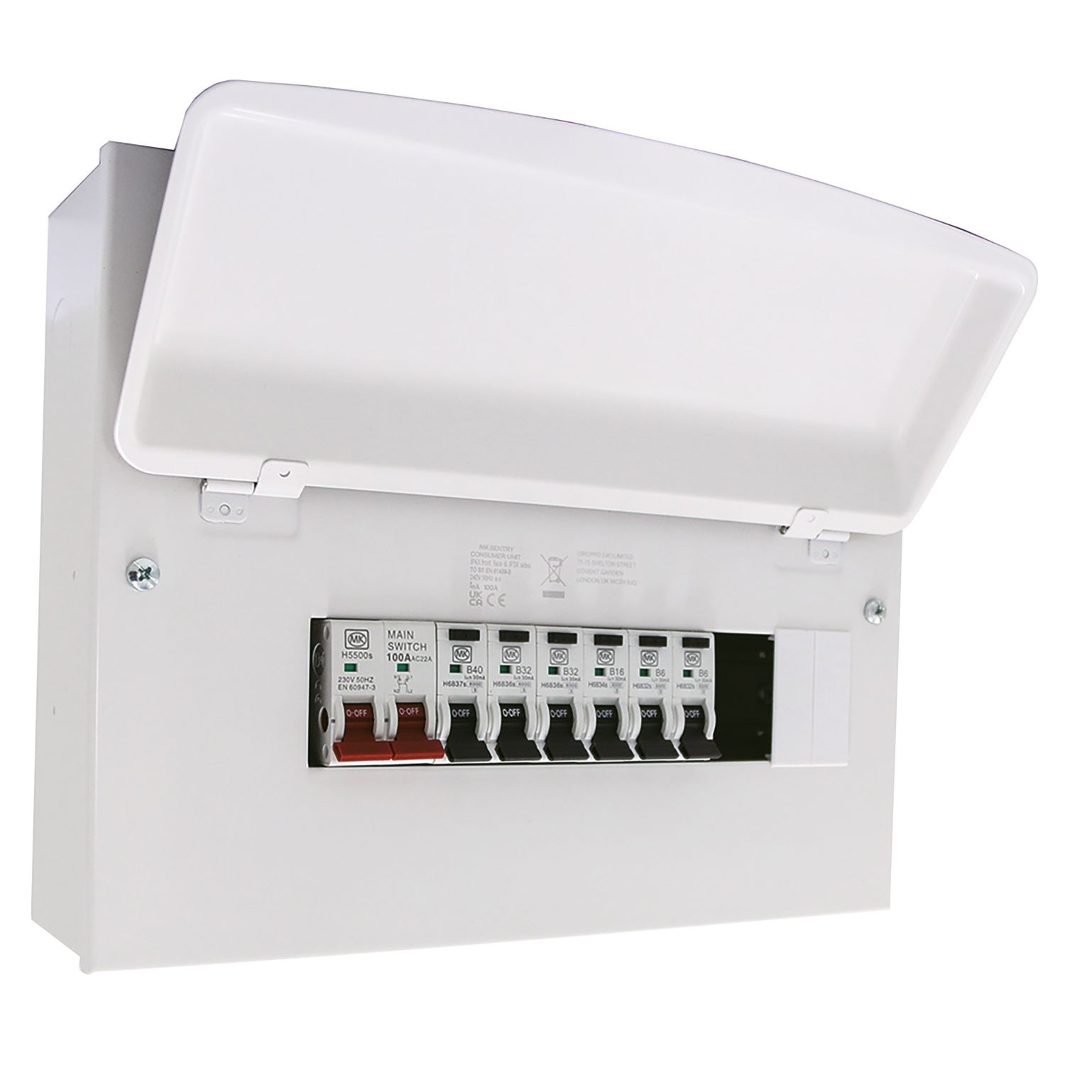 MK Sentry 12-Module 6-Way Populated High Integrity Main Switch Consumer Unit (257PG)