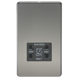 Knightsbridge  2-Gang Dual Voltage Shaver Socket 115 V / 230V Black Nickel with Black Inserts