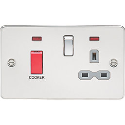 Knightsbridge  45 & 13A 2-Gang DP Cooker Switch & 13A DP Switched Socket Polished Chrome with LED with Colour-Matched Inserts