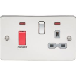 Knightsbridge  45A 2-Gang DP Cooker Switch & 13A DP Switched Socket Polished Chrome with LED with Colour-Matched Inserts