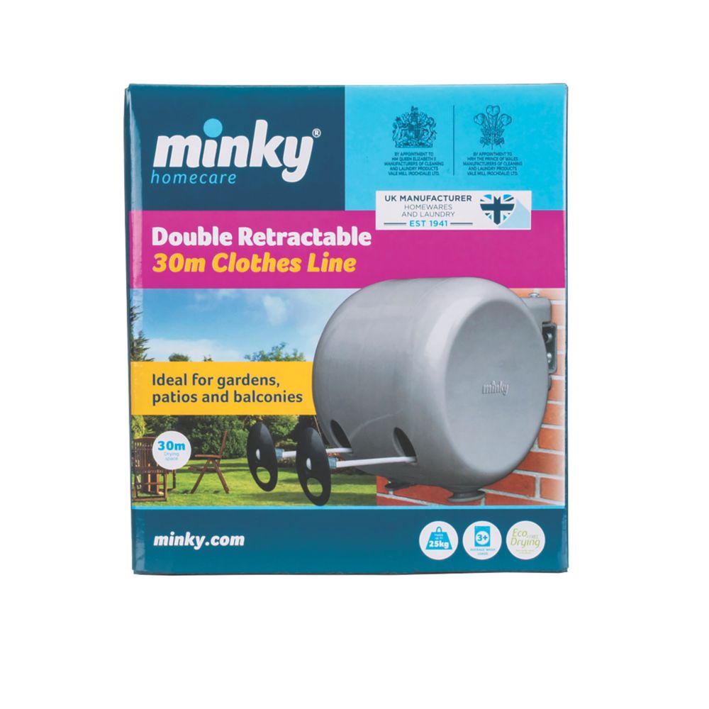 Minky 2 Line 15m Grey Retractable Washing Line - Screwfix