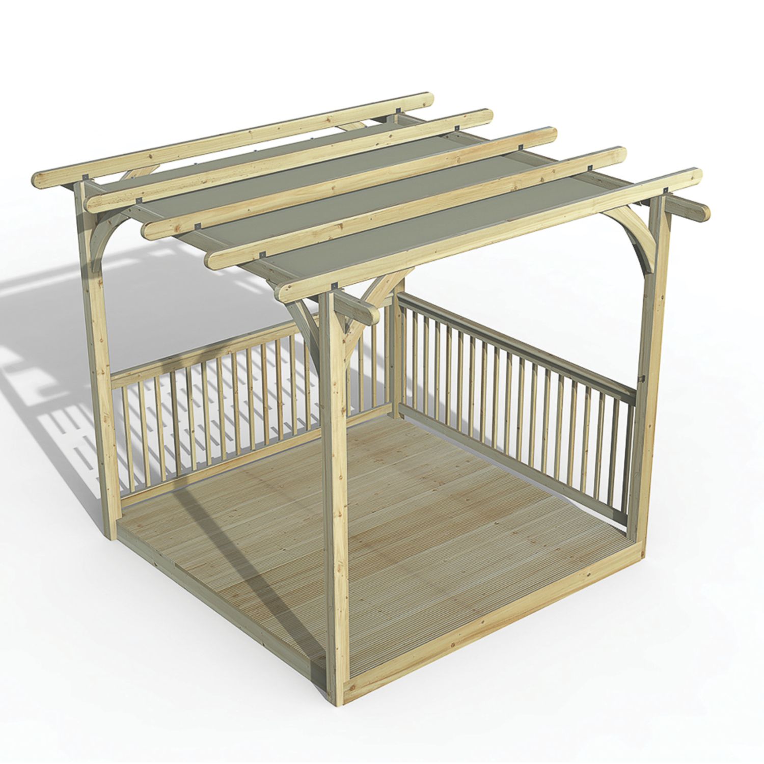 Forest Ultima 16' x 8' (Nominal) Flat Pergola & Decking Kit with 2 x Balustrades & Canopy (258FL)