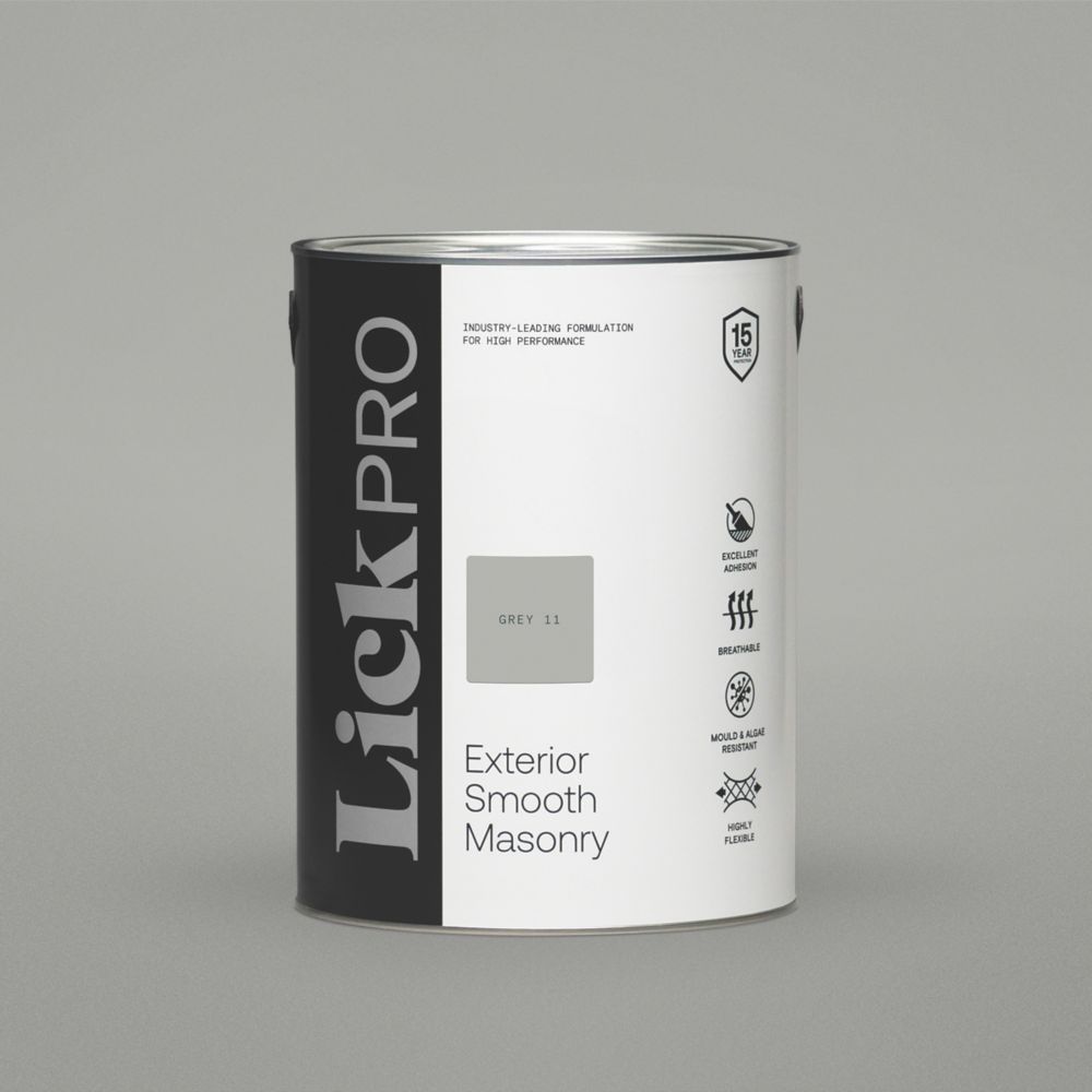 LickPro 5Ltr Smooth Grey 11 Masonry Paint Screwfix