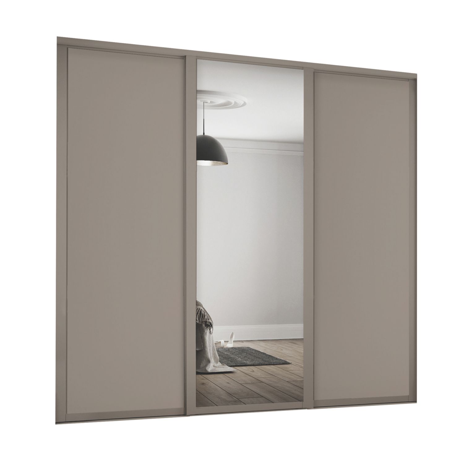 Spacepro Shaker 3-Door Sliding Wardrobe Door Kit Stone Grey Frame Stone Grey / Mirror Panel 1680mm x 2260mm (258GK)