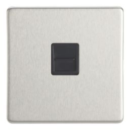 Contactum Lyric 1-Gang Slave Telephone Socket Brushed Steel with Black Inserts