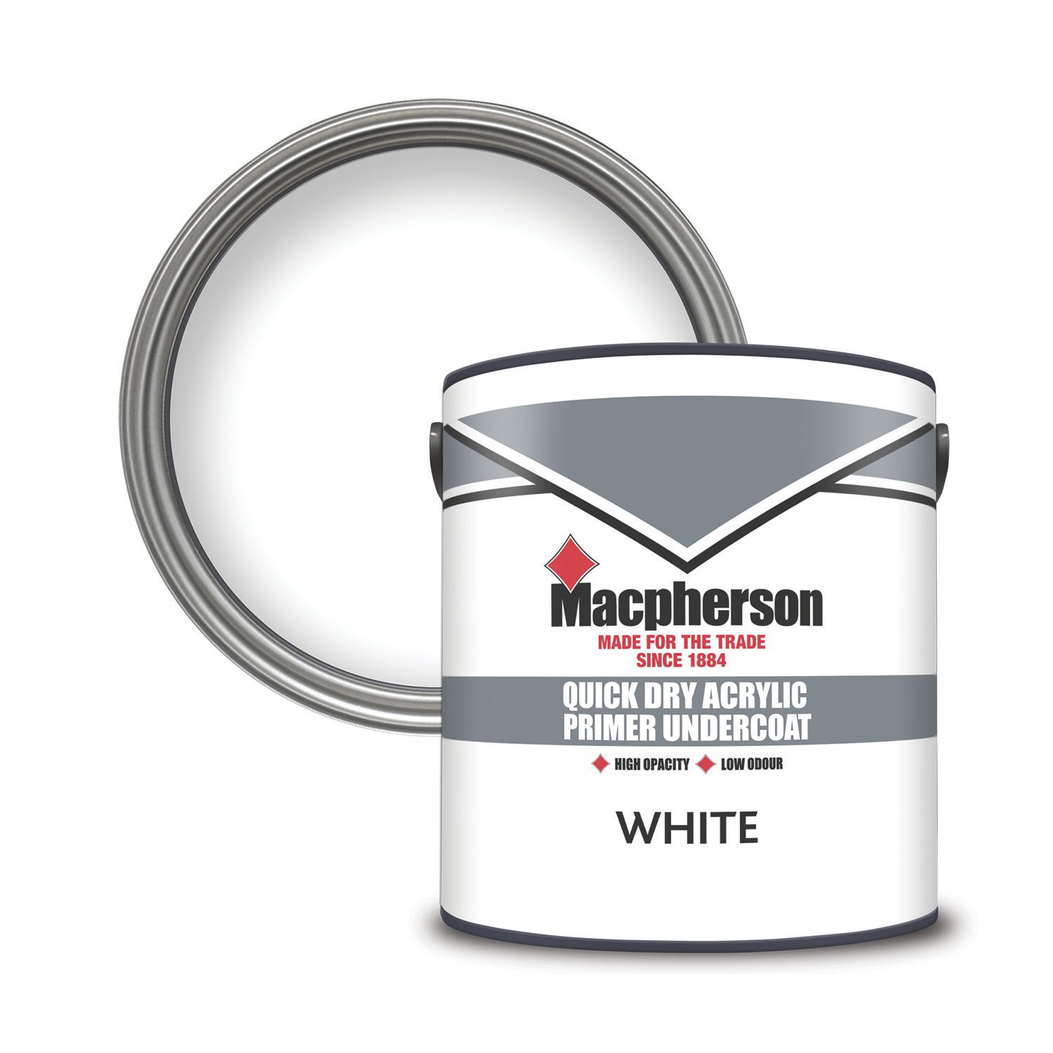Macpherson Quick Dry Acrylic 2.5Ltr White Matt Interior Wood Primer Undercoat (258TA)