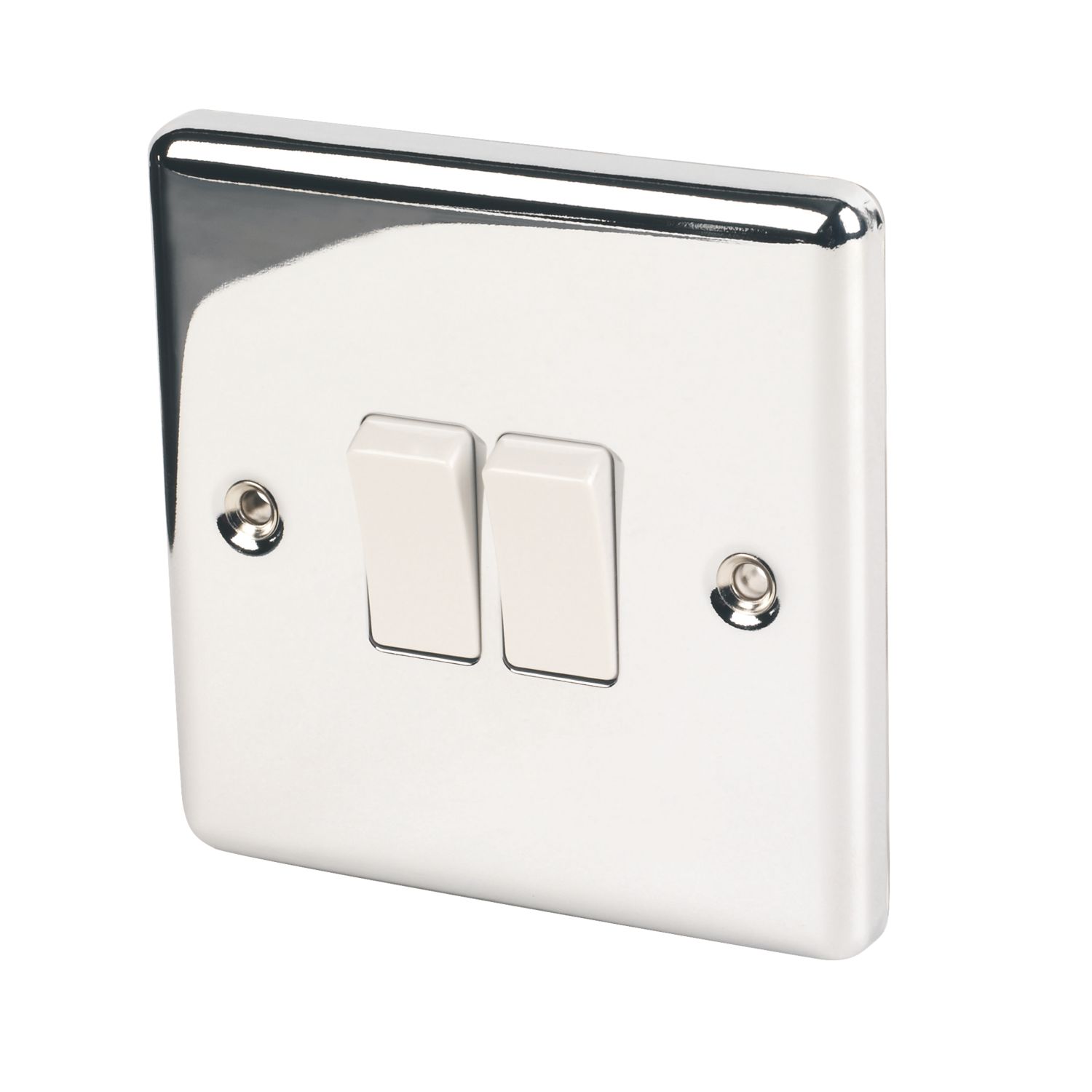 LAP 10AX 2-Gang 2-Way Light Switch Polished Chrome with White Inserts (25936)