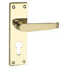 Smith & Locke  Fire Rated Euro Lock Door Handles Pair Polished Brass