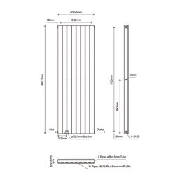 Flomasta  1800mm x 608mm 6298BTU Anthracite Vertical Designer Radiator