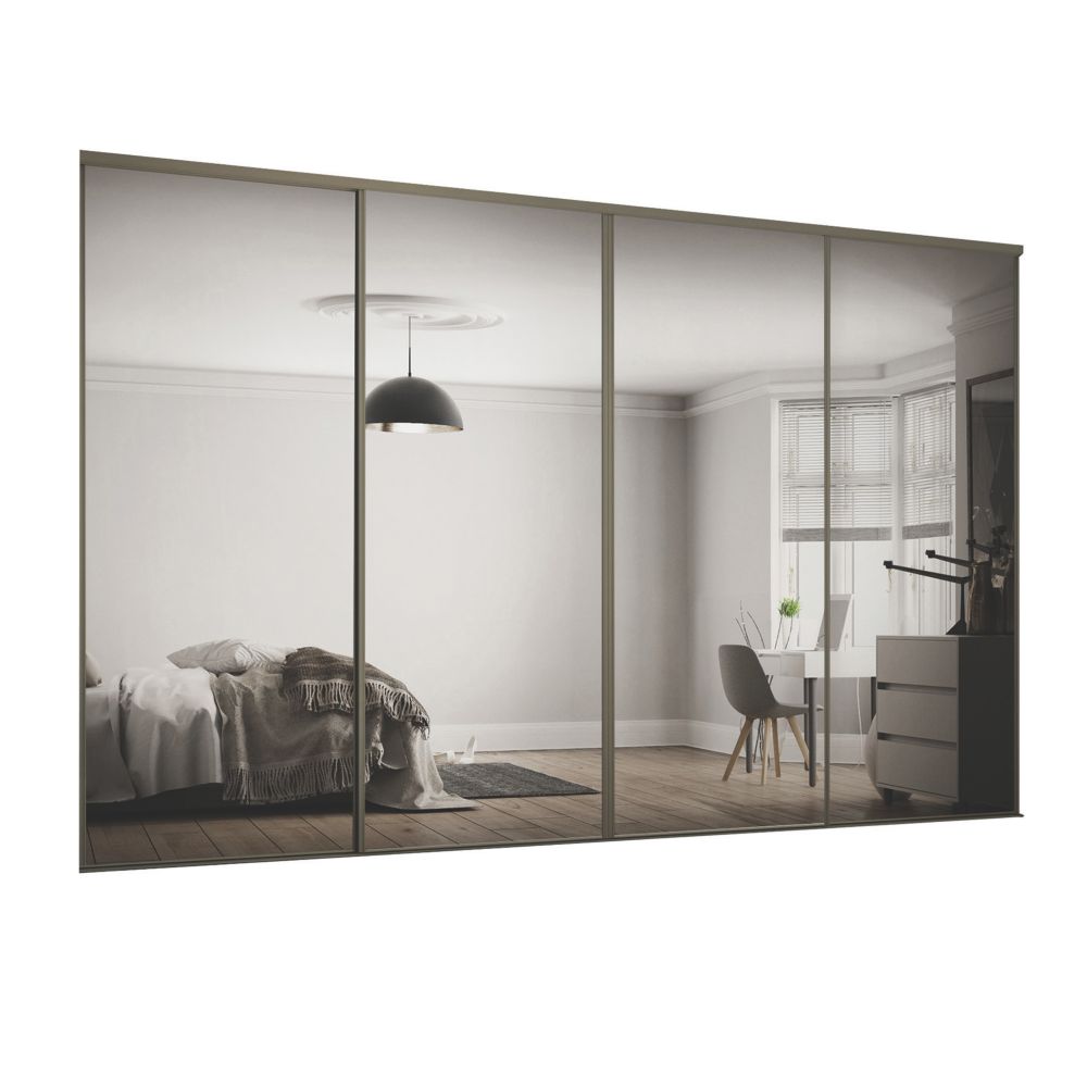 Spacepro Classic 4Door Sliding Wardrobe Door Kit Nickel Frame Mirror