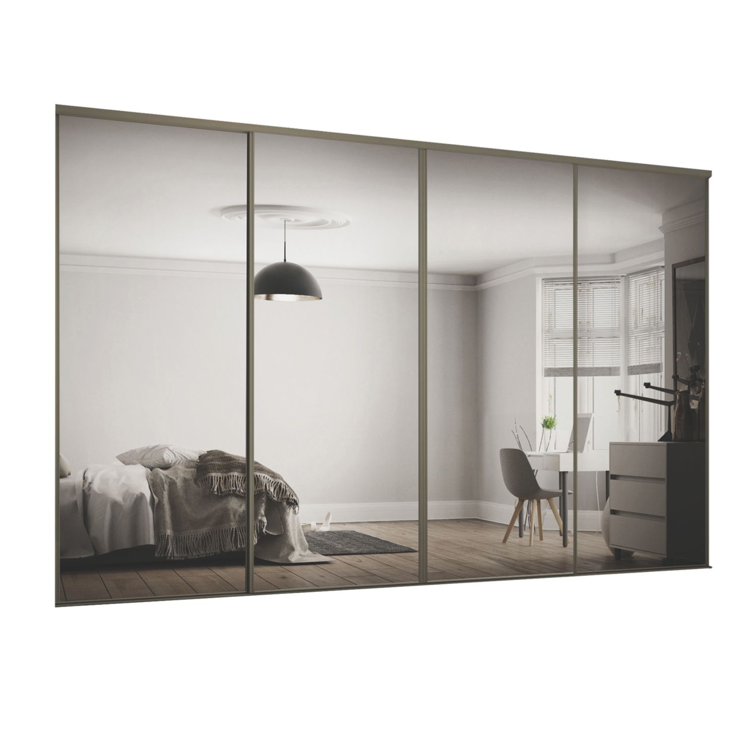 Spacepro Classic 4-Door Sliding Wardrobe Door Kit Nickel Frame Mirror Panel 3586mm x 2260mm (259KJ)