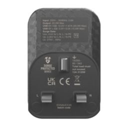 Masterplug 2-Outlet Type C Plug-Through Surge Adaptor Black 3A