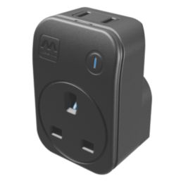 Masterplug 2-Outlet Type C Plug-Through Surge Adaptor Black 3A
