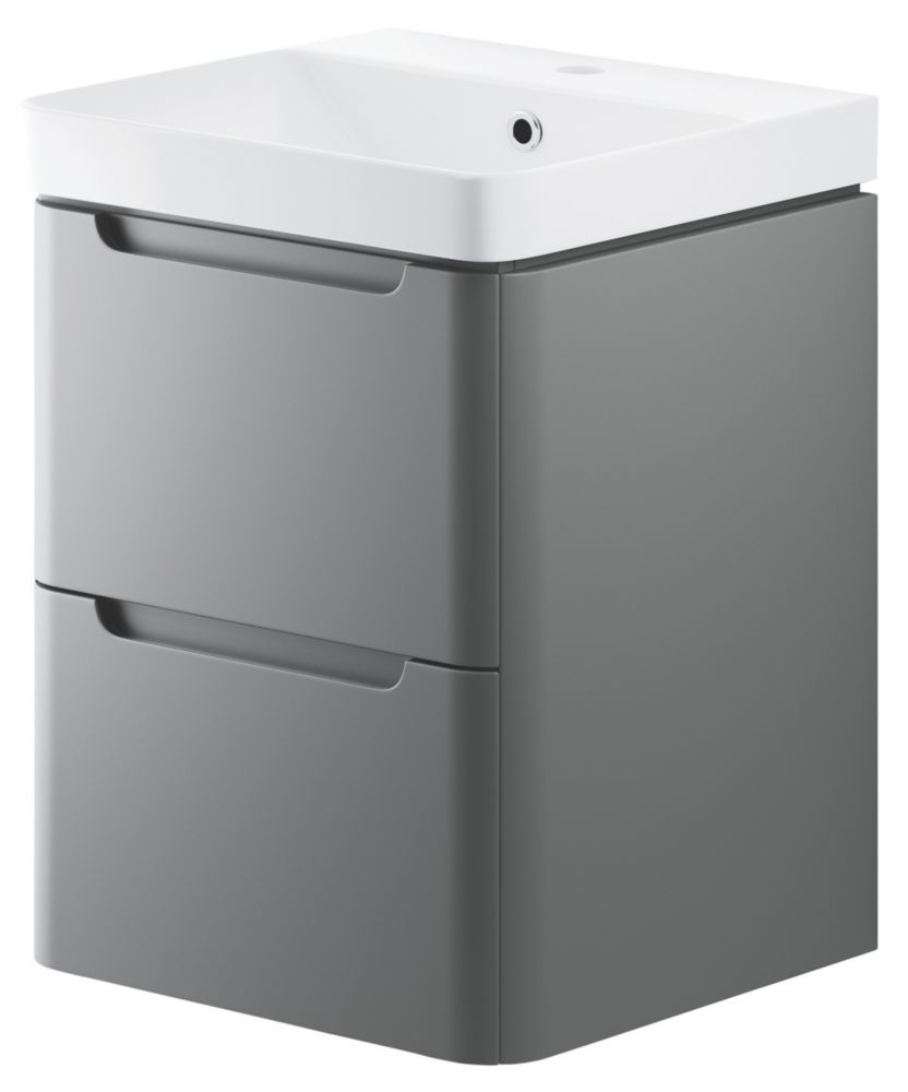 WallHung Vanity Unit & Basin Matt Grey 500mm x 460mm x 662mm Screwfix