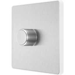 British General Evolve 1-Gang 2-Way LED Trailing Edge Single Push Dimmer Switch with Rotary Control  Brushed Steel with White Inserts