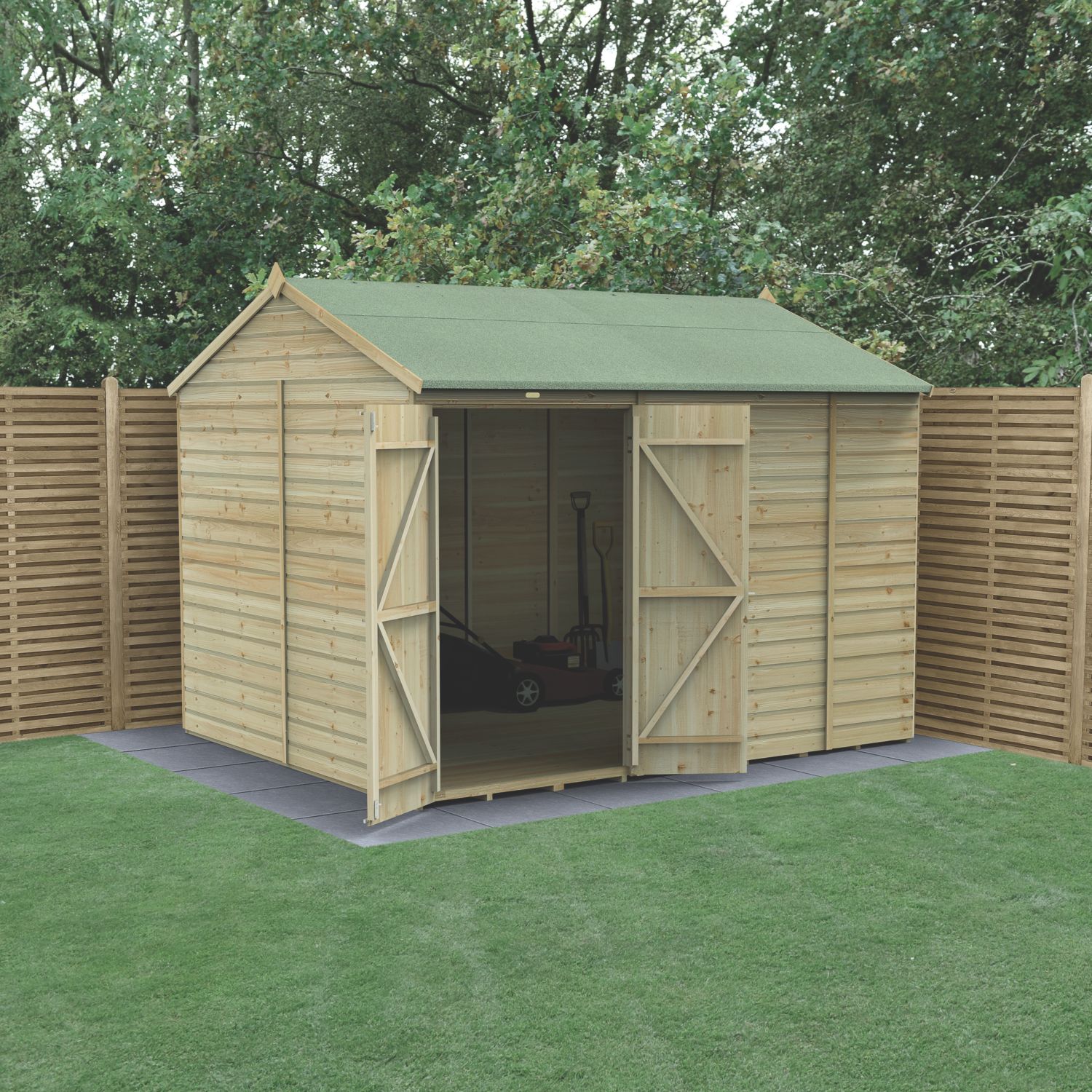 Forest Beckwood 9' 6" x 8' (Nominal) Reverse Apex Shiplap Timber Shed with Base (259RG)