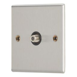 Contactum iConic 1-Gang F-Type Satellite Socket Brushed Steel with Black Inserts