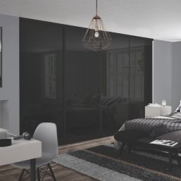 Spacepro Classic 4-Door Framed Glass Sliding Wardrobe Doors Black Frame Black Panel 2978mm x 2260mm
