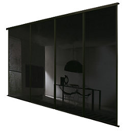 Spacepro Classic 4-Door Framed Glass Sliding Wardrobe Doors Black Frame Black Panel 2978mm x 2260mm