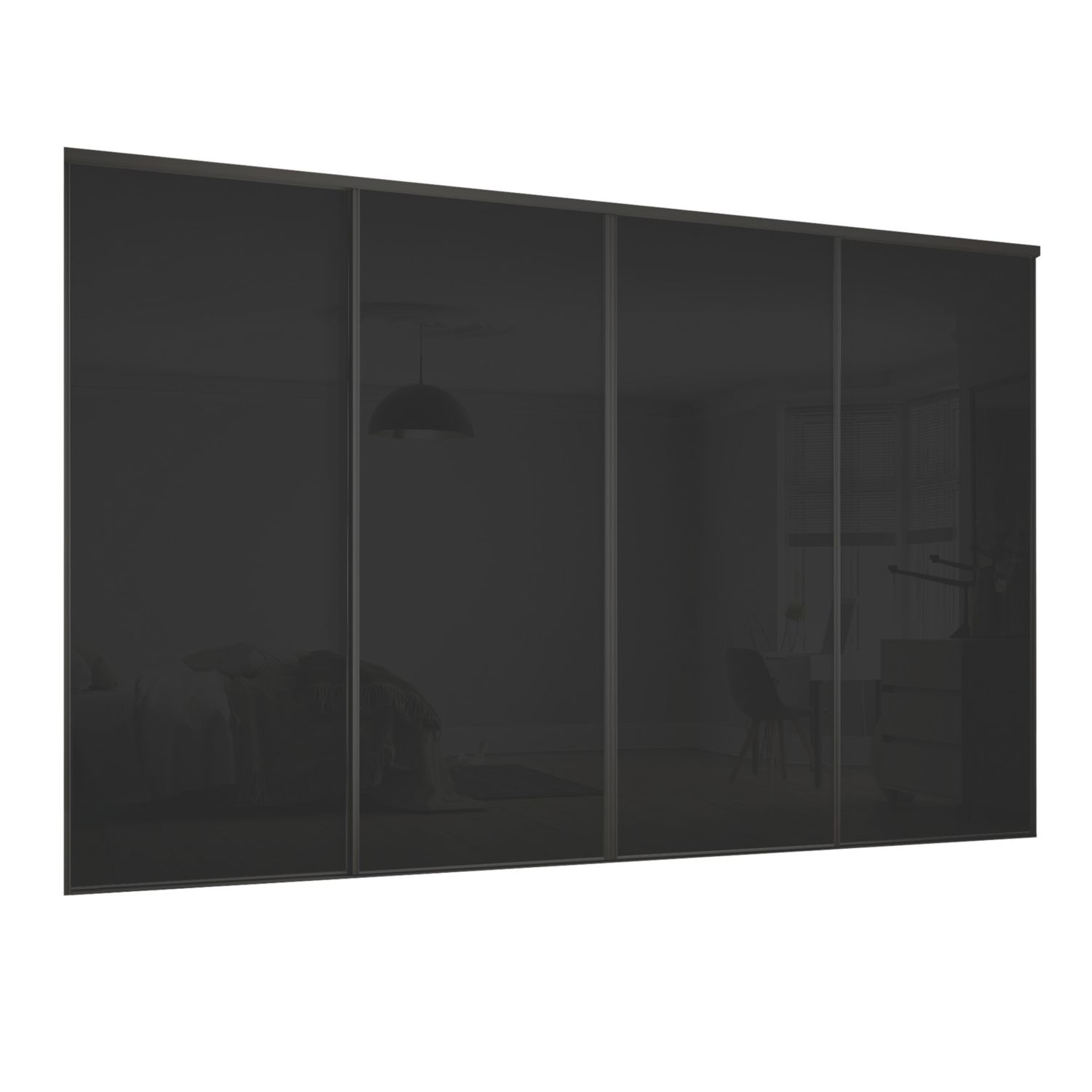 Spacepro Classic 4-Door Framed Glass Sliding Wardrobe Doors Black Frame Black Panel 2978mm x 2260mm (2607F)