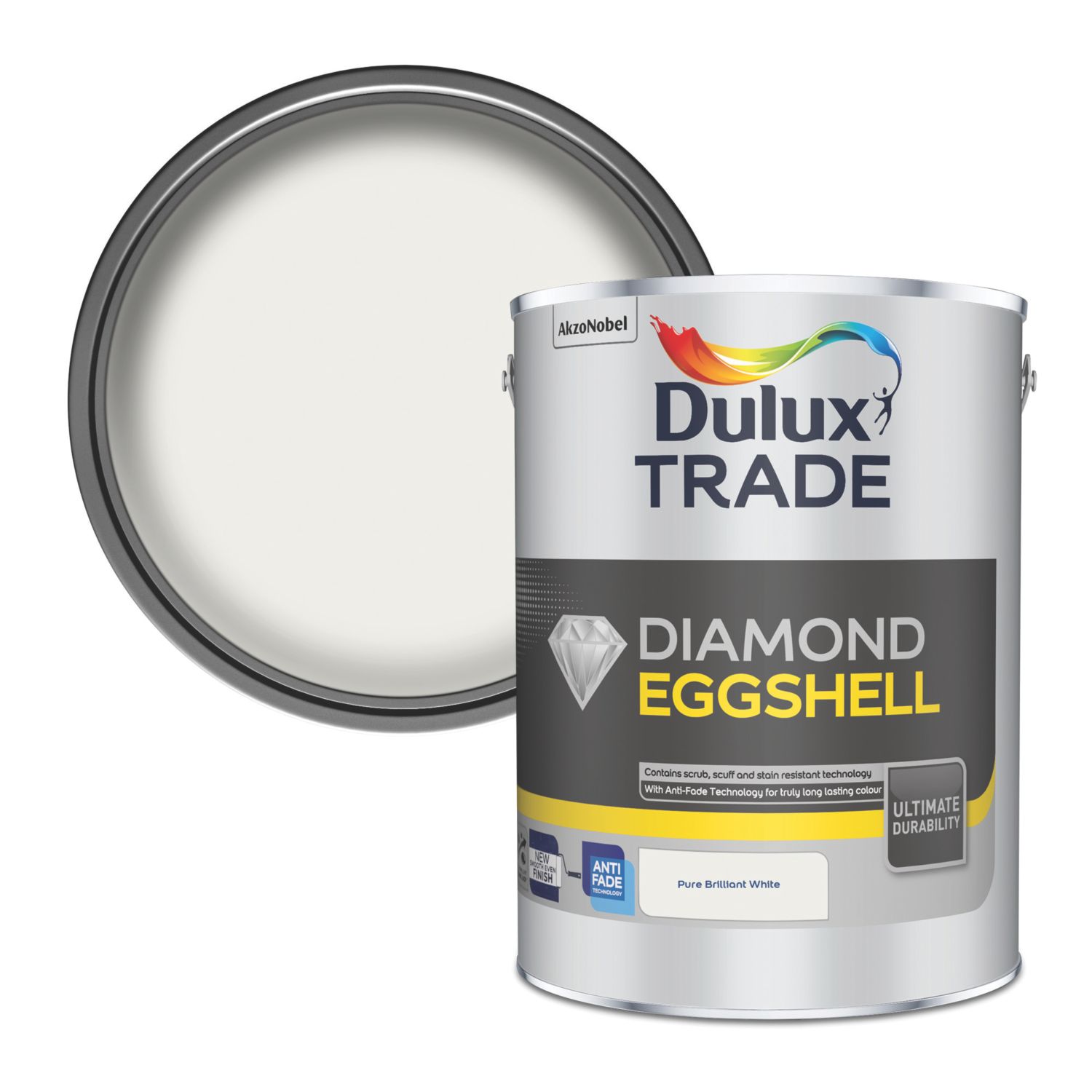 Dulux Trade 5Ltr Pure Brilliant White Eggshell Water-Based Trim Paint (2609G)