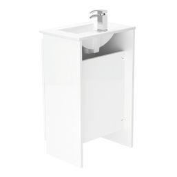 Newland  Double Door Floor Standing Vanity Unit with Basin Gloss White 500mm x 370mm x 840mm