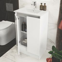 Newland  Double Door Floor Standing Vanity Unit with Basin Gloss White 500mm x 370mm x 840mm