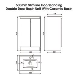 Newland  Double Door Floor Standing Vanity Unit with Basin Gloss White 500mm x 370mm x 840mm