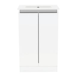 Newland  Double Door Floor Standing Vanity Unit with Basin Gloss White 500mm x 370mm x 840mm